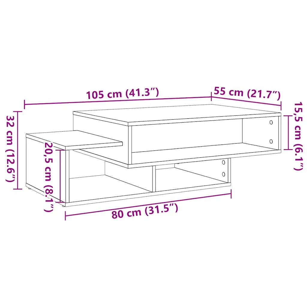 Tavolino Salotto Rovere Nero 105x55x32 cm Legno Multistrato 862069