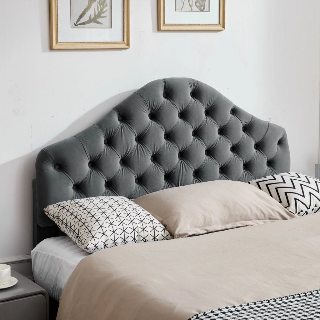 Letto Imbottito con Testiera Regolabile ¨C MINIMAL ¨C Velluto Grigio 140x200