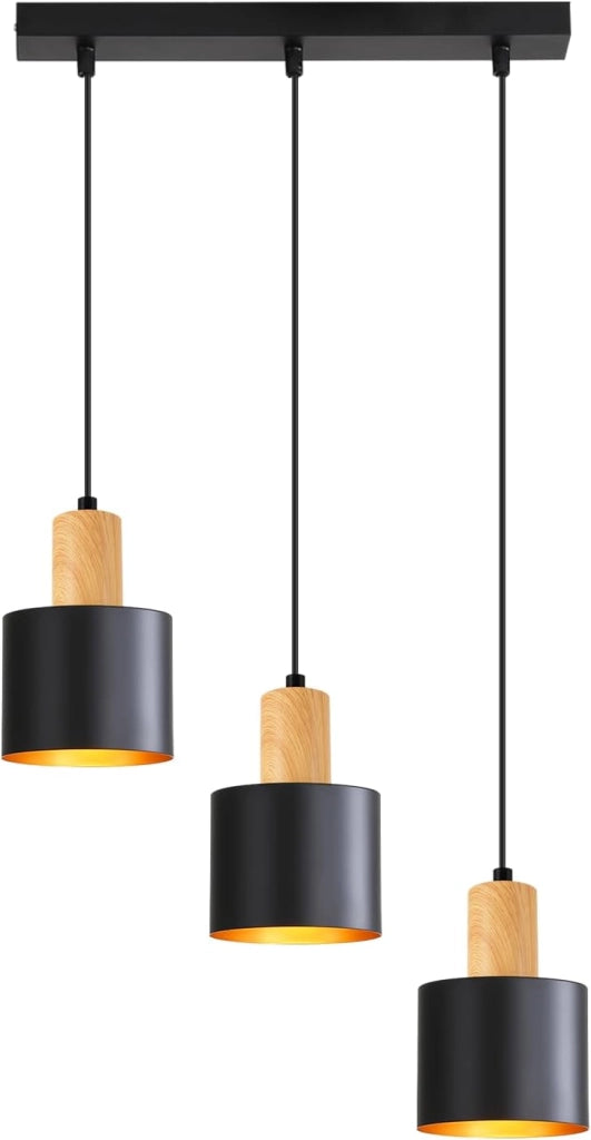 ZMH Lampada a sospensione E27 nera a 3 luci altezza regolabile stile vintage adatta per sala da pranzo o cucina