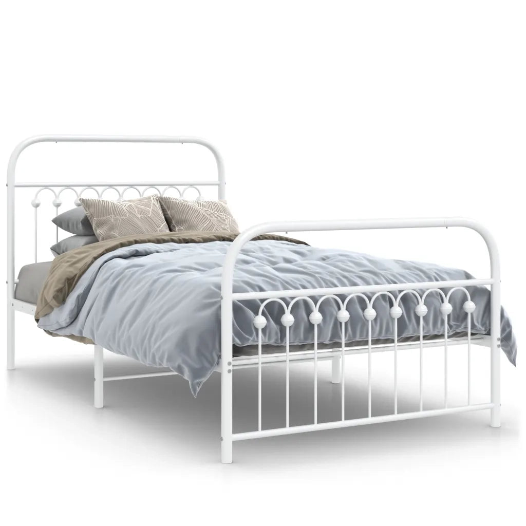 Letto singolo | Letto per adulti | Giroletto con Testiera e Pediera Metallo Bianco 100x200 cm