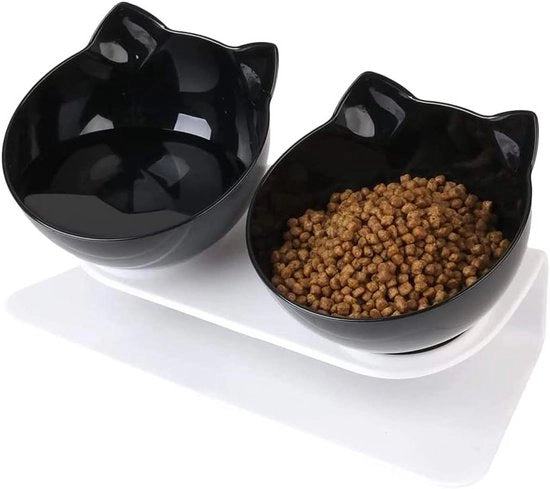 Ciotola per gatti con fondo antiscivolo rotativo - Doppio - Nero - Plastica