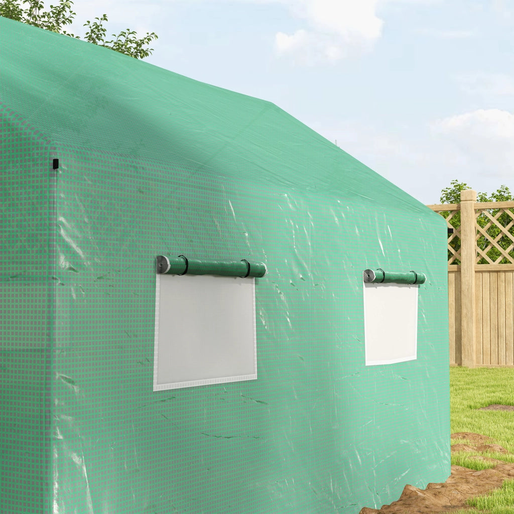 Serra a tunnel da giardino 200x300x200 cm in metallo verde con porta avvolgibile, 4 finestre e copertura UV