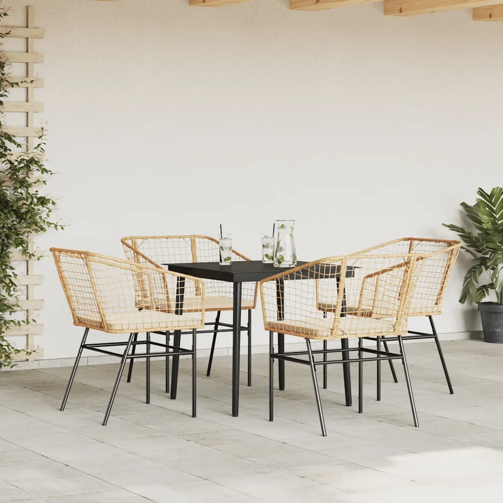 Set da Pranzo da Giardino 5pz con Cuscini Polyrattan Vetro 3334507