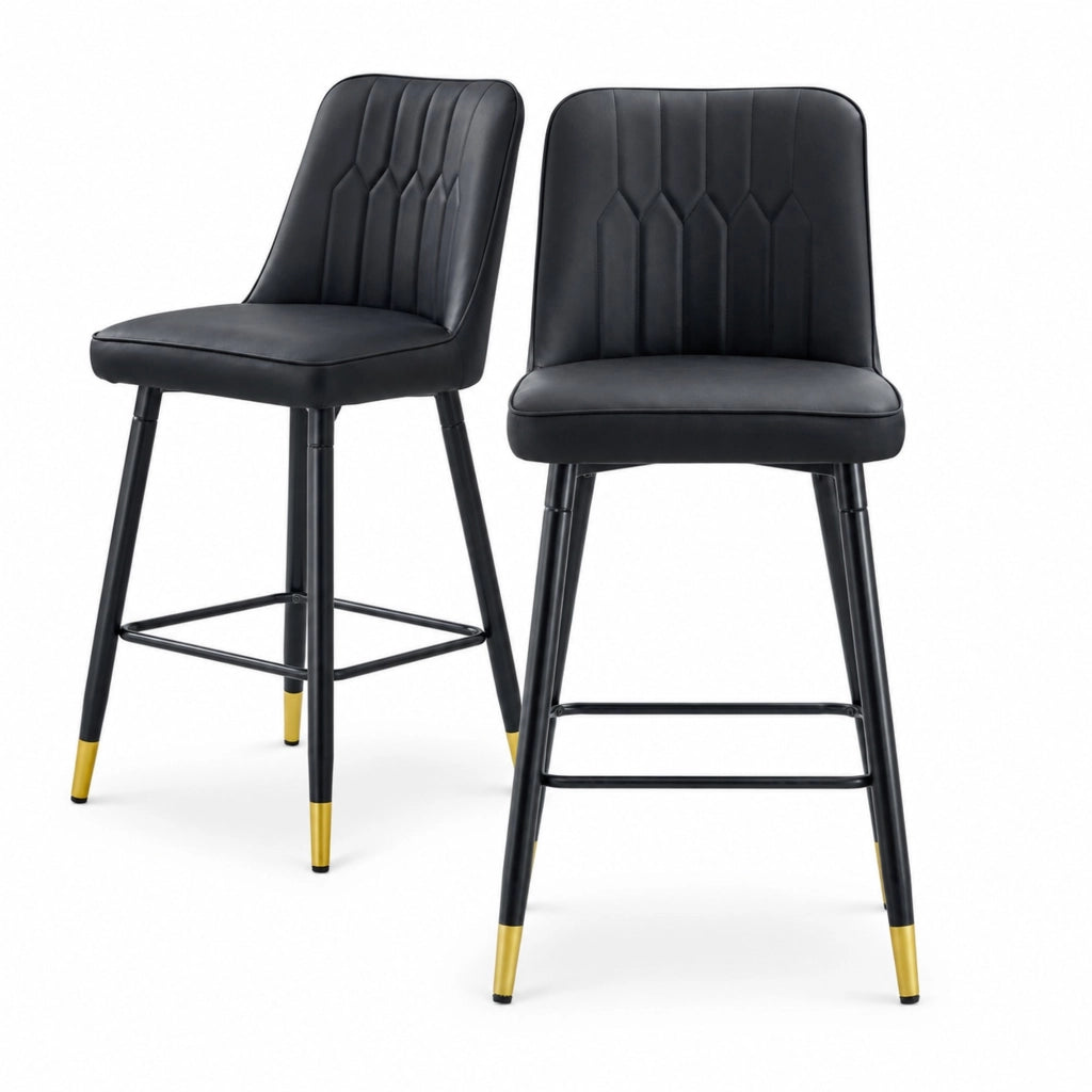 Set di 2 sgabelli da bar neri in PU con schienale, 100 cm