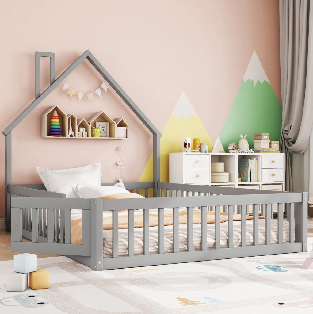 Letto per bambini a camino 140x200 cm grigio con rete