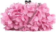 Borsa elegante per donne, clutch con fiori, borsa in seta per la sera, maniglia, borsa da braccio con catena, disegno kisslock, rosa chiaro