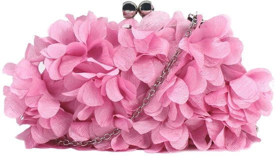 Borsa elegante per donne, clutch con fiori, borsa in seta per la sera, maniglia, borsa da braccio con catena, disegno kisslock, rosa chiaro