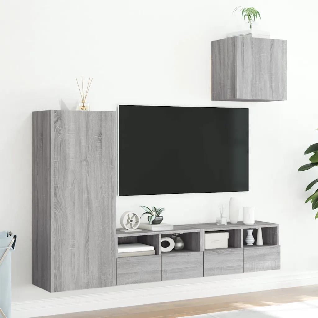 Mobili TV a Muro 4pz-Set di 4 Credenza per TV sospesa Grigio Sonoma in Legno Multistrato 255419