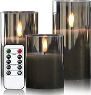 Set di 3 candele LED grigie con telecomando e timer
