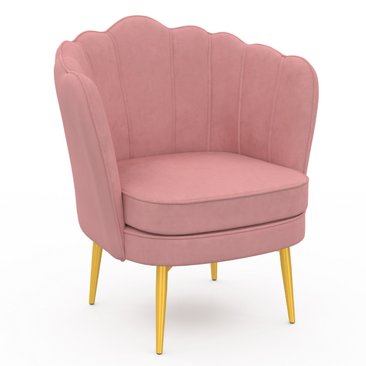 IDMarket - ADELLA sillón de concha de terciopelo rosa con patas doradas
