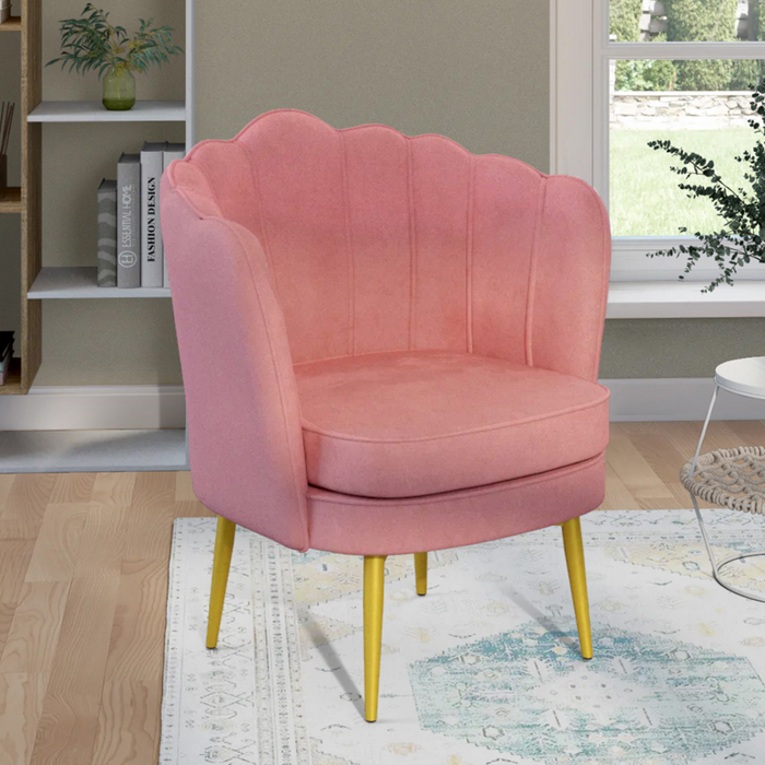 IDMarket - ADELLA sillón de concha de terciopelo rosa con patas doradas