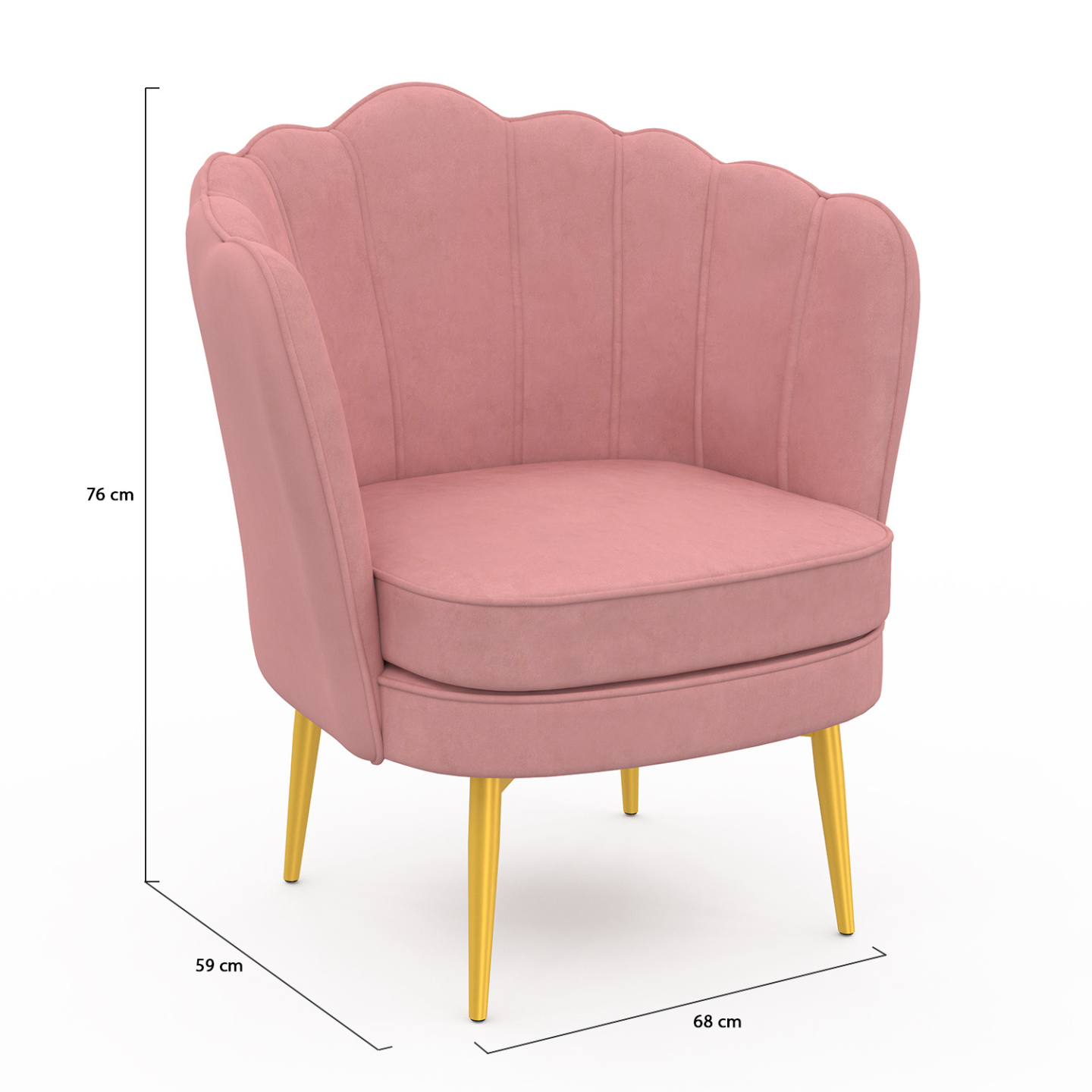 IDMarket - ADELLA sillón de concha de terciopelo rosa con patas doradas