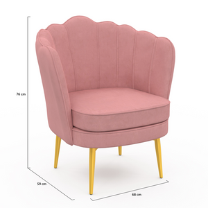 IDMarket - ADELLA sillón de concha de terciopelo rosa con patas doradas