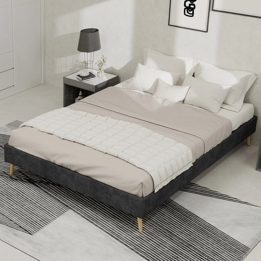 Letto Contenitore Matrimoniale ¨C MINIMAL ¨C Grigio, Velluto, 140x200