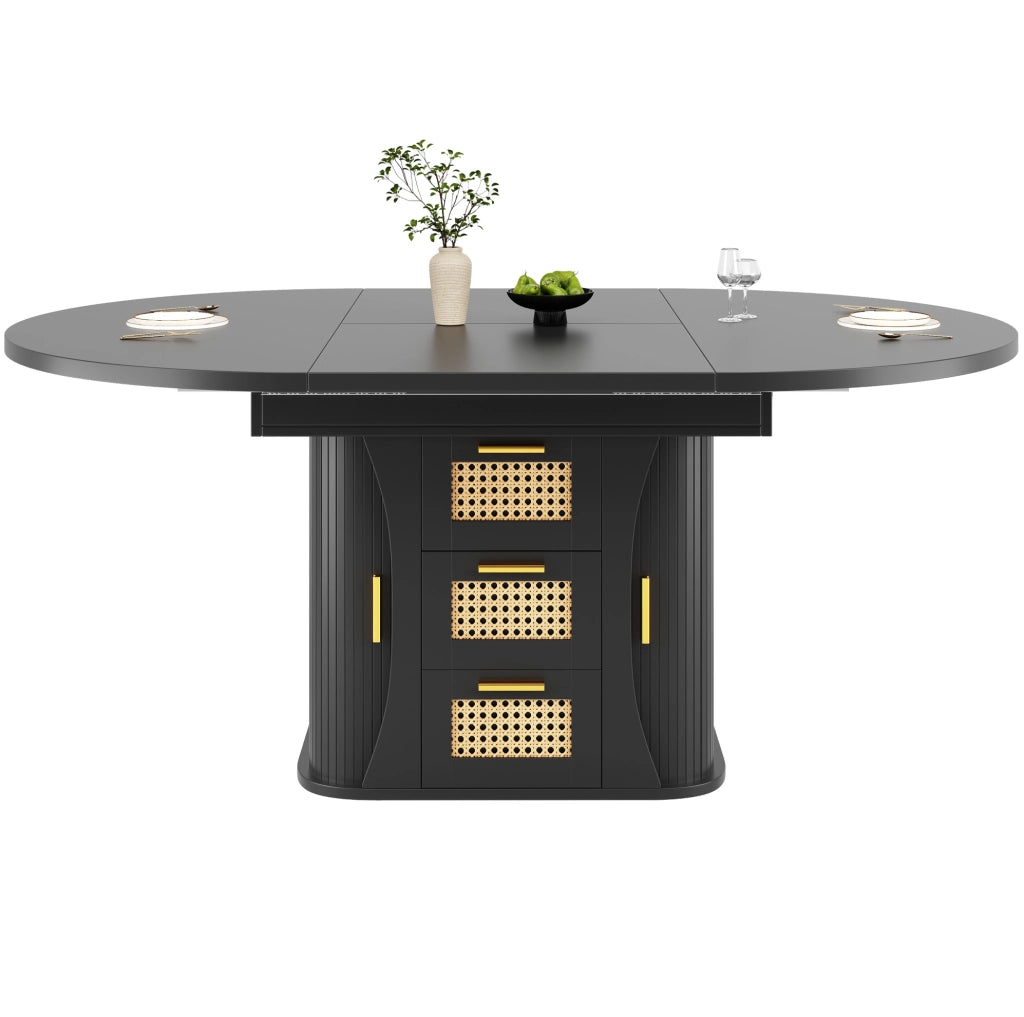 Tavolo da pranzo estensibile 118-158 cm con cassetti, nero
