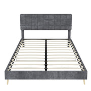 Letto Matrimoniale 140x200 cm con Testiera Trapuntata e Gambe in Legno; Velluto Grigio