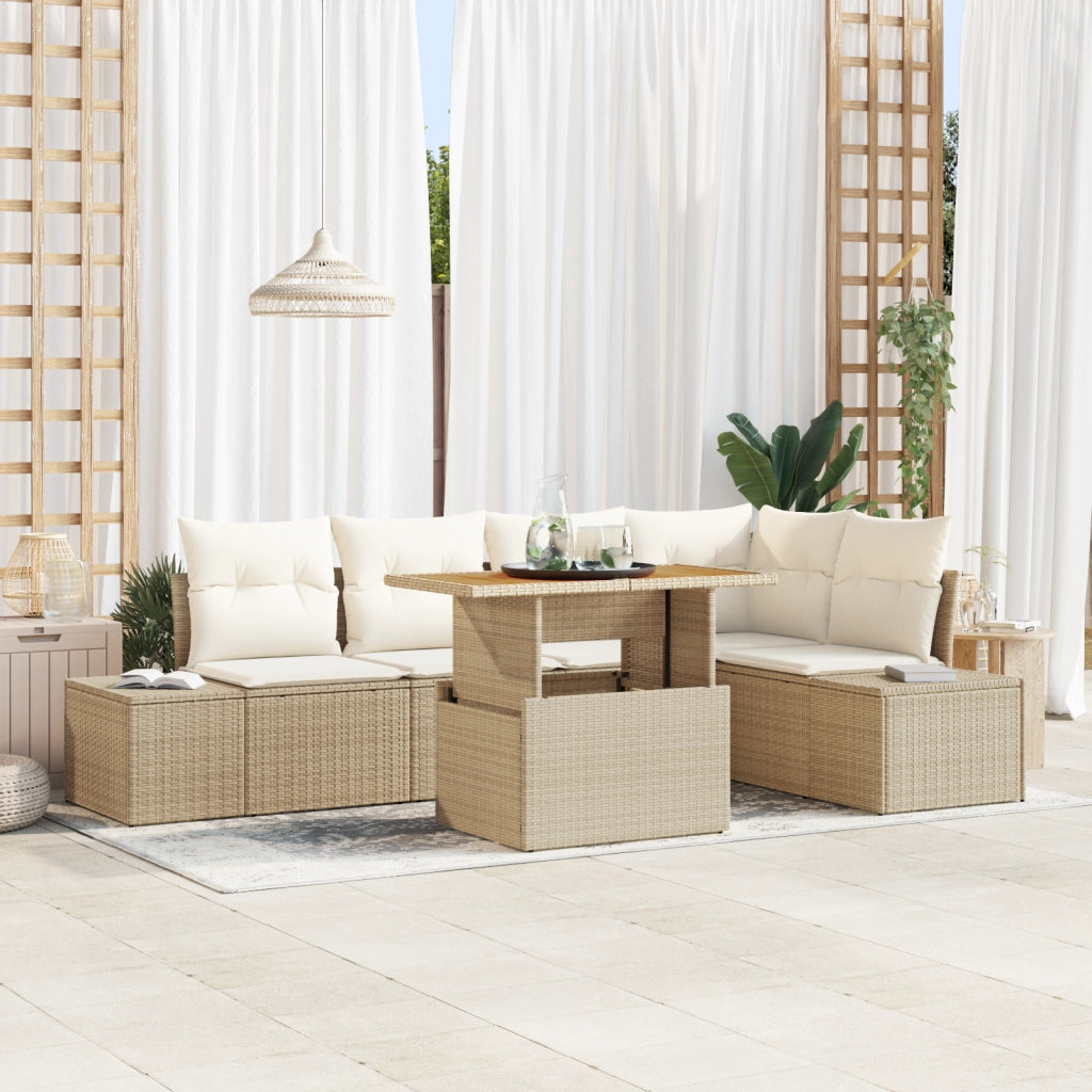 Set di divani da giardino con 6 pezzi e cuscini in beige polyrattan