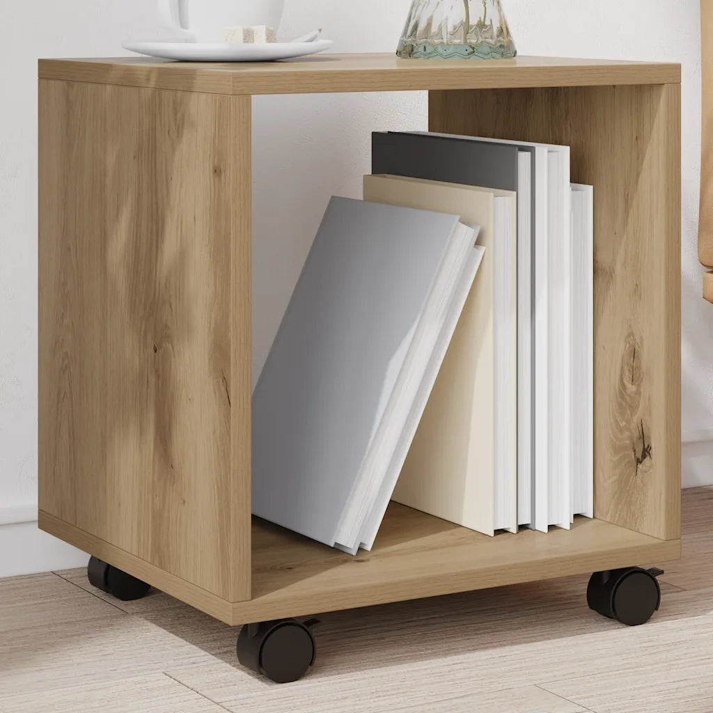 Mobiletto con Ruote Rovere Artigianale 37x33x42,5 cm Truciolato 853136