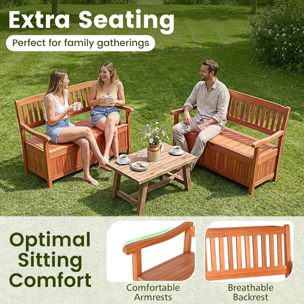 GIANTEX Panchina per 2 Persone in Legno di Acacia, Poltrona a Doghe per Esterni con Braccioli, Schienale, Struttura Robusta, Comoda Sedia per Patio, Cortile, Giardino (Modello 5)