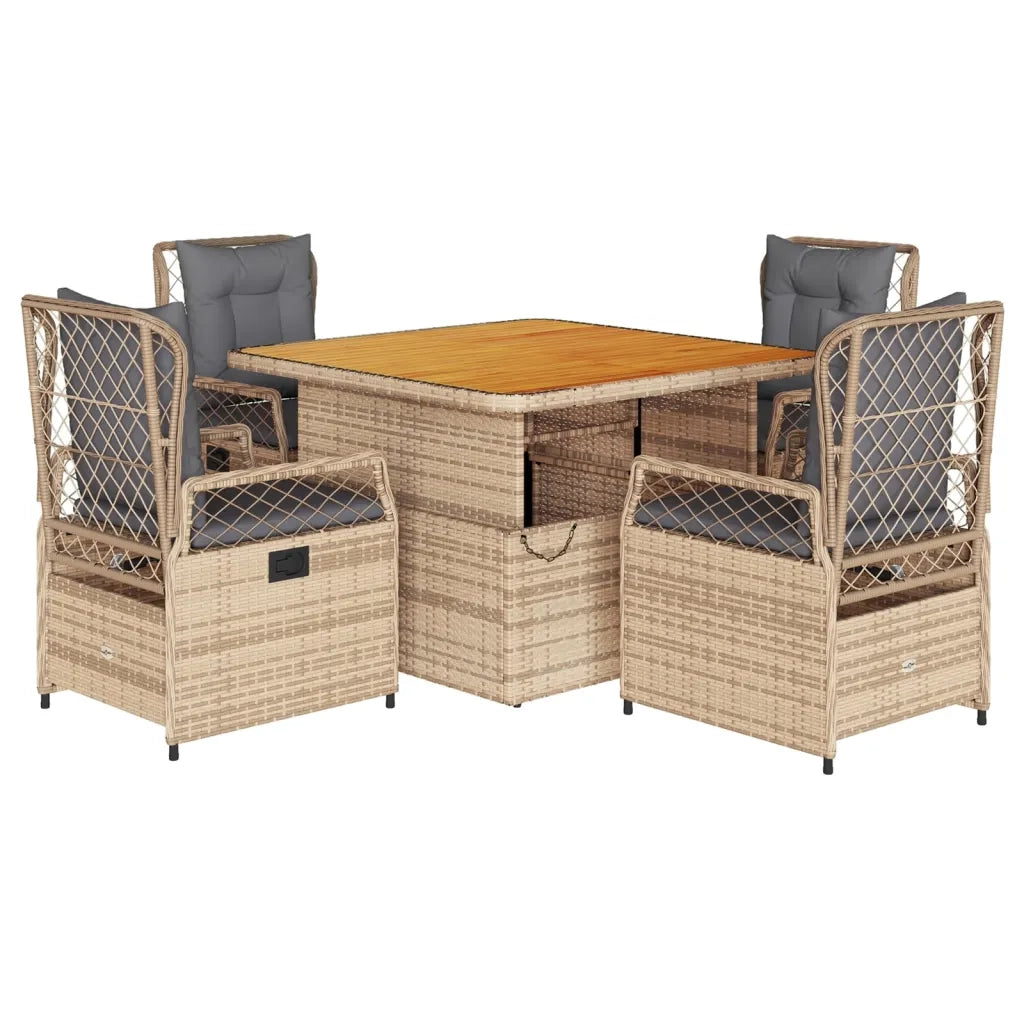 Set da Pranzo da Giardino 5 pz con Cuscini Beige in Polyrattan 3262918