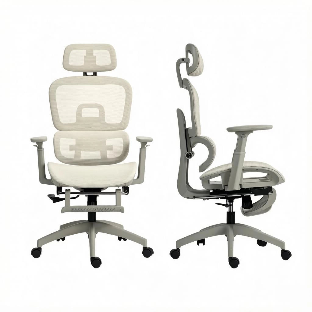 SEDIA UFFICIO Ergonomica in Mesh Beige con Poggiatesta Regolabile 66 x 64 x 114-122 cm