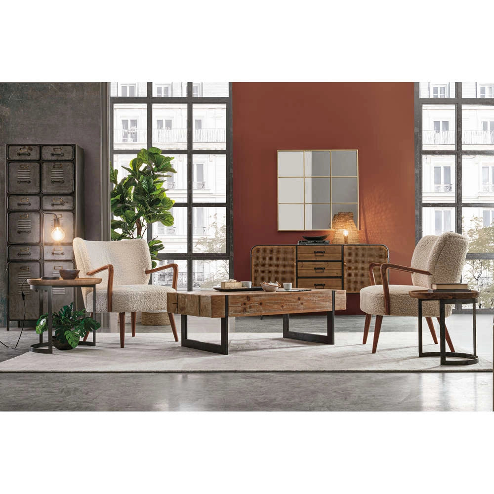 Poltrona Arredo in Legno e Tessuto Bianco Vintage Moritz Bizzotto
