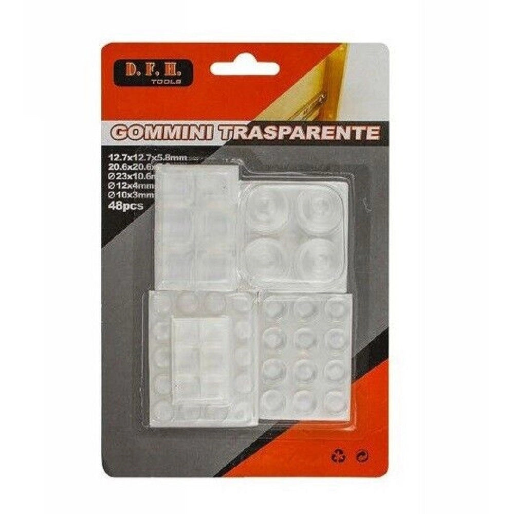 Trade Shop - Set 48 Pezzi Gommini Adesivi Protezione Pavimenti Trasparenti Varie Misure 66106 -