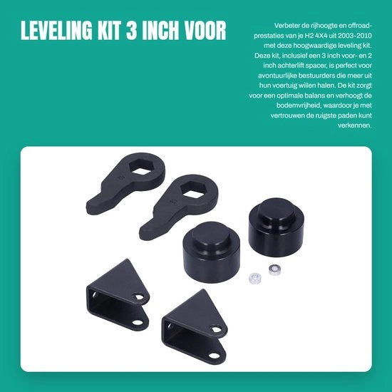Kit di Livellamento 3 Pollici Anteriore - 2 Pollici Posteriore - Spaziatore di Elevazione - Adatto per H2 4x4 - Resistente alle Scosse - Duraturo - Kit di Elevazione