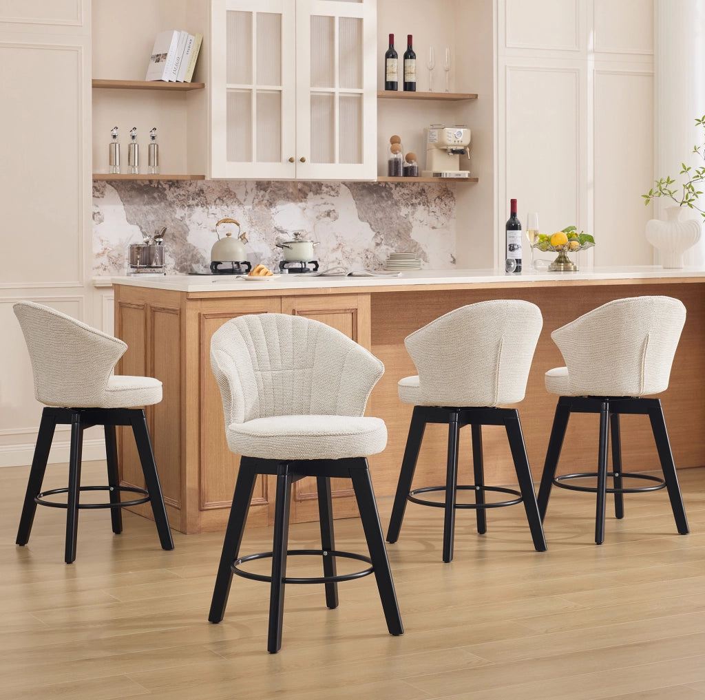 Sgabello da bar girevole in ciniglia beige con schienale