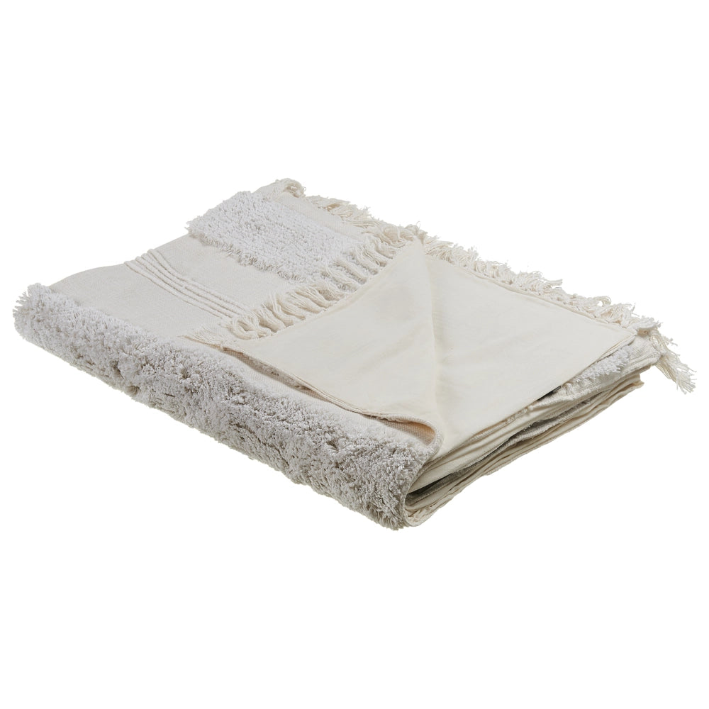 Coperta cotone beige chiaro 130 x 180 cm motivo geometri copriletto accogliente accessorio