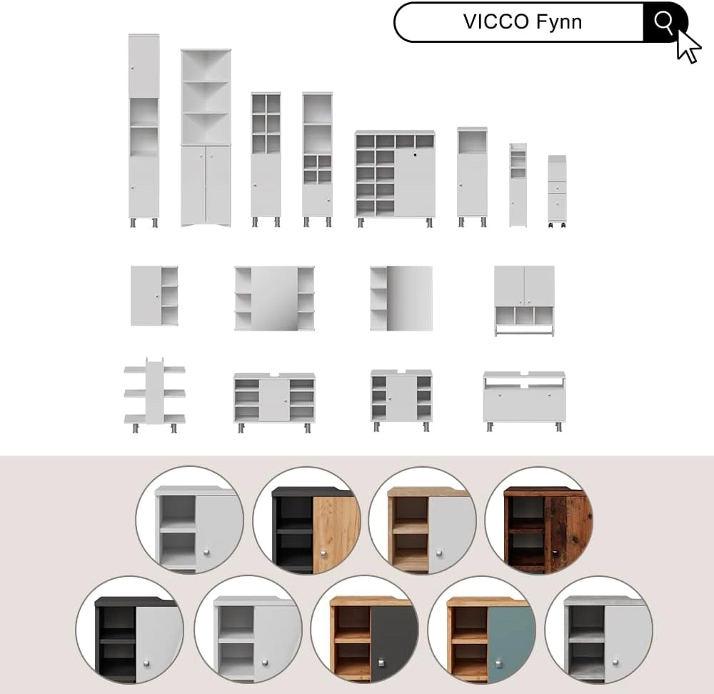 Set di mobili da bagno Fynn, Antracite/quercia dorata, 60 cm, composto da mobile lavabo, pensile a specchio, colonna e base media