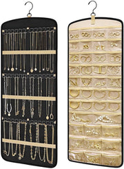 Organizzatore di gioielli appeso, appendere gioielli a doppia faccia con grucce metalliche, appendere catenelle per orecchini, catenelle e anelli da appendere a armadio, parete, porta