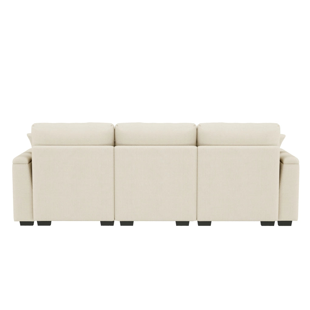 Divano 3 posti 242x80x88 cm con tavolino ribaltabile; USB; porta bicchieri e spazio contenitore in chenille beige