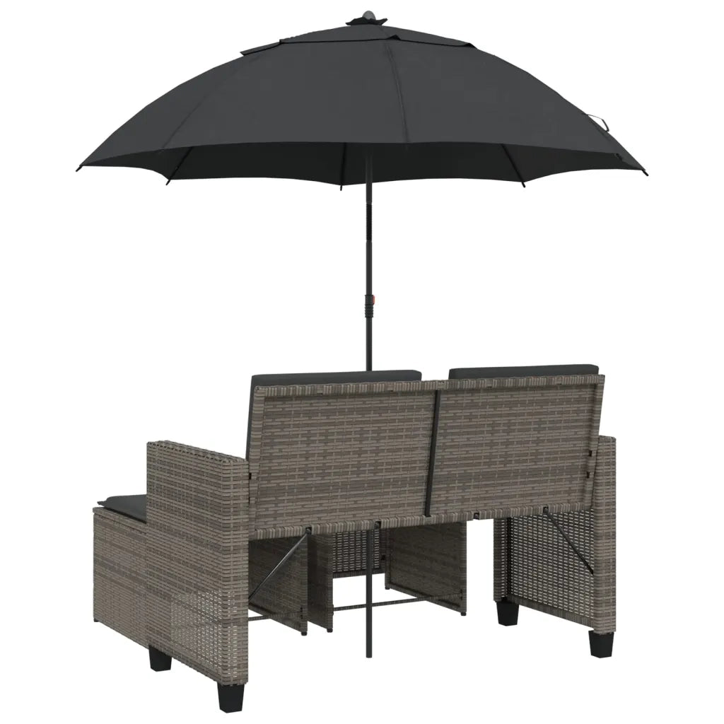 Divano Giardino 2Posti Ombrellone e Sgabelli Grigio Polyrattan 365885