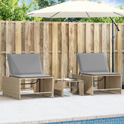 Lettini prendisole 2 pz con tavolo beige in polyrattan 368425