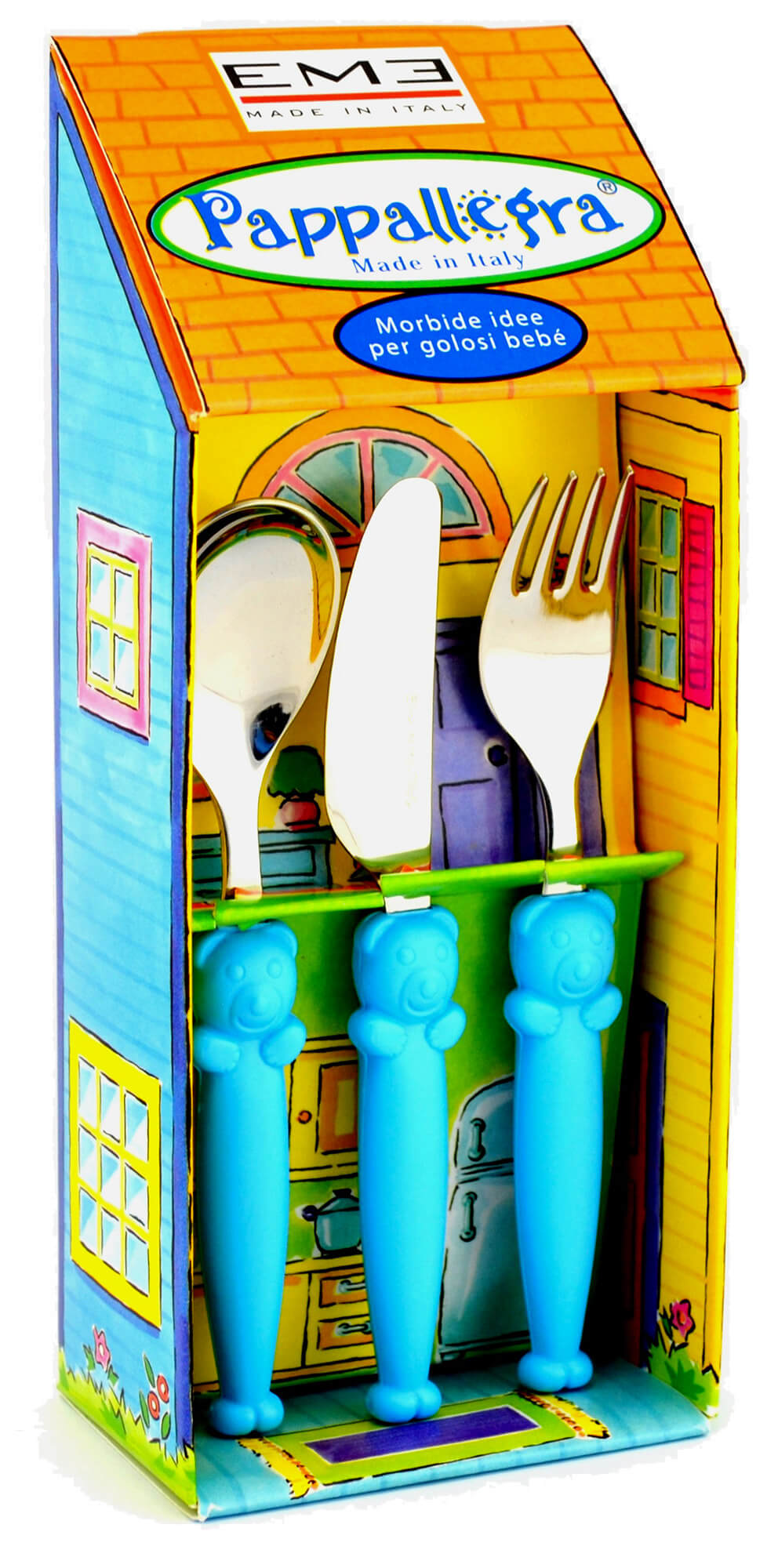 Set Posate per Bambini in Acciaio Eme Pappallegra Azzurro