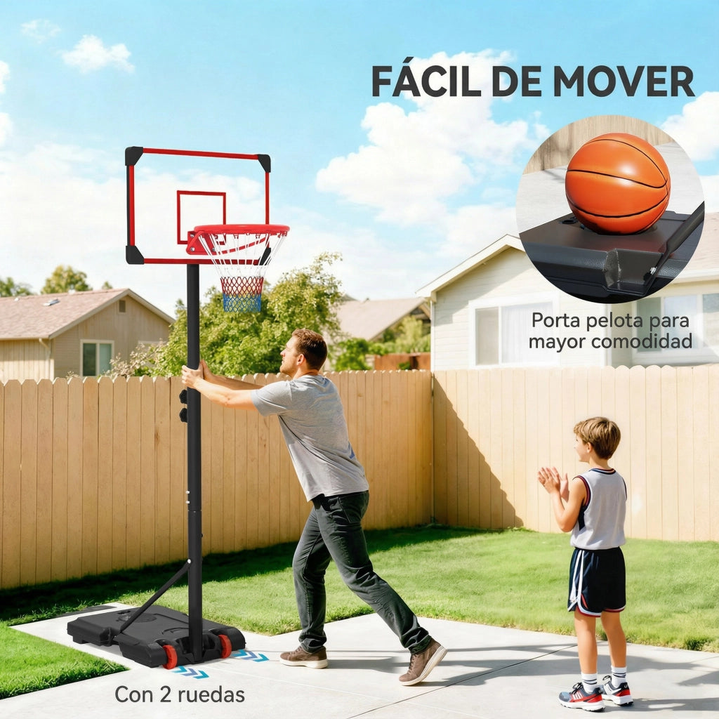 Canestro da Basket Regolabile in Altezza con Ruote e Base Riempibile ¨C Zephmum ¨C Rosso e Nero 178-208 cm