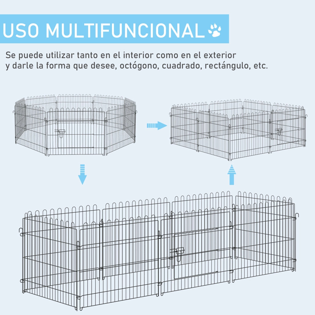 Recinto per Cani con Porta ¨C 8 Pannelli Pieghevoli ¨C Zephmum ¨C Nero 71x61 cm