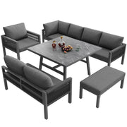 Salotto da Giardino con 3 Divani 2 Posti; 1 Divano Angolare; 1 Poltrona; 1 Panca e 1 Tavolino; per 8 persone; Ferro; Grigio