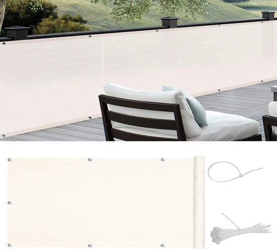 Schermo per balcone, protezione vista, in HDPE, protezione UV, trasparente alla luce, rivestimento balcone con cavi avvolgenti, 80 x 400 cm, bianco crema
