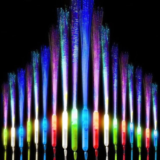 Staf di Fibra Ottica con Luce LED a Tre Modi Colorati con Effetto Lampo Sensore per Bambini - Regalo per Festa di Compleanno o Halloween - Pacchetto da 18 Pezzi.