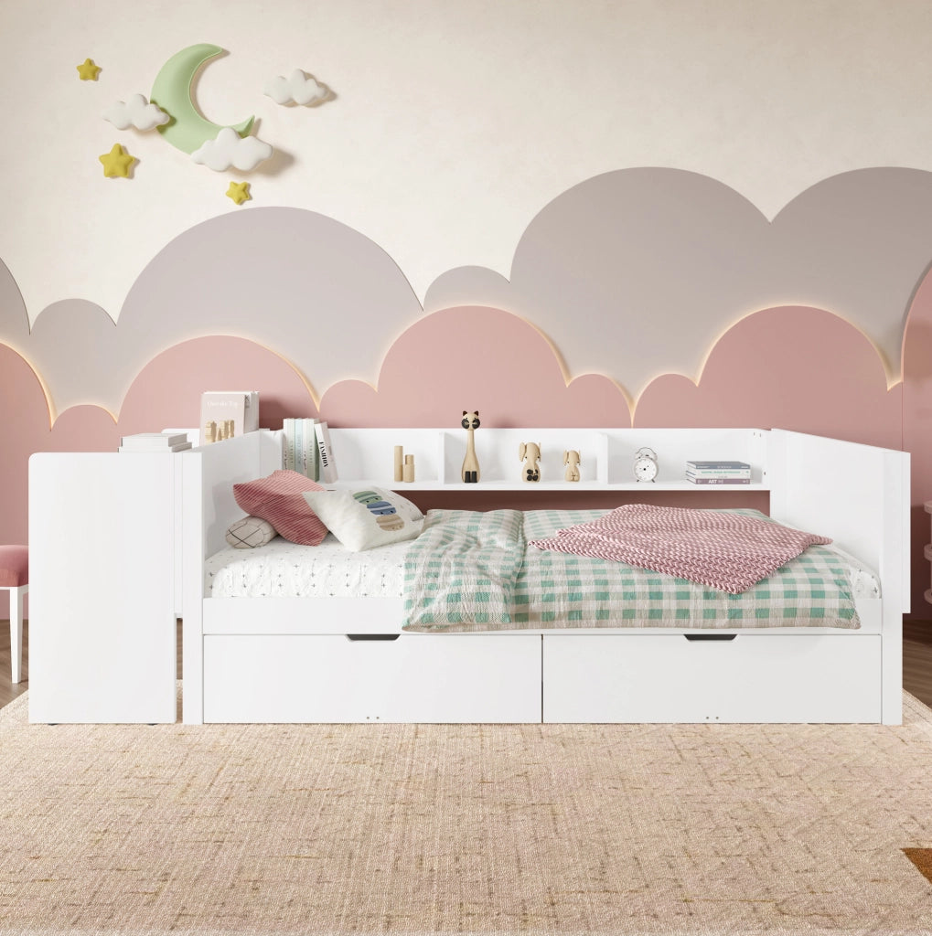 Letto singolo 90x200 cm con scrivania, cassetti e ripiani