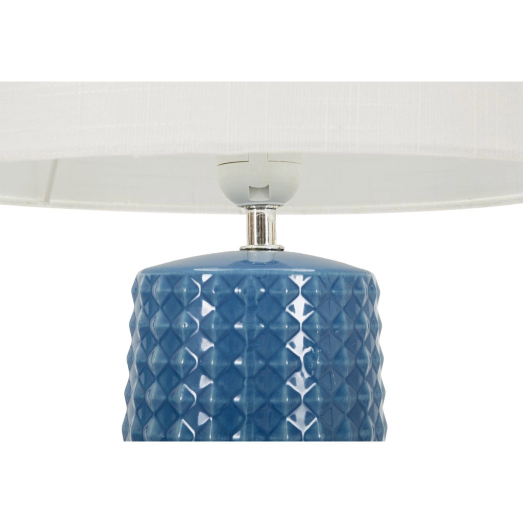 Lampada da tavolo Gliss in ceramica blu lucido e tessuto