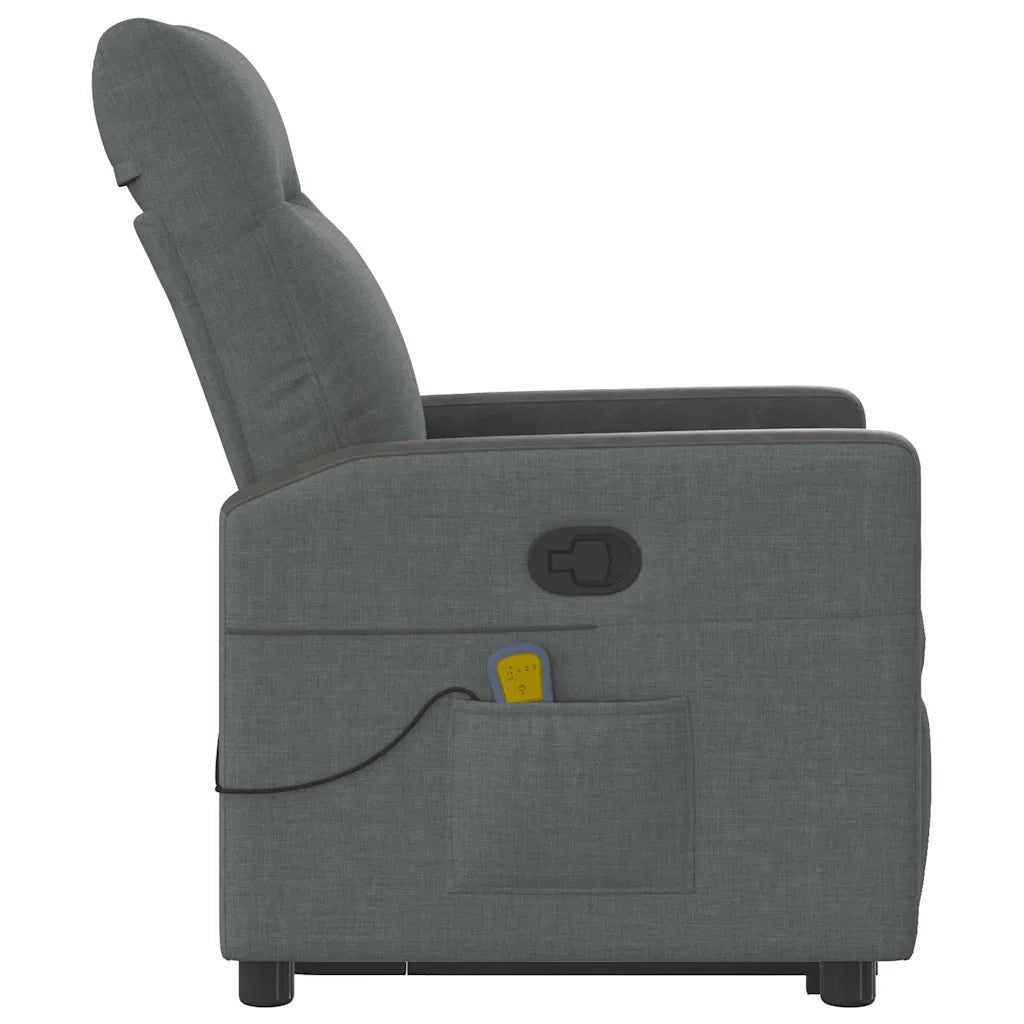vidaXL Poltrona Alzapersona Massaggi Reclinabile Grigio Scuro Tessuto