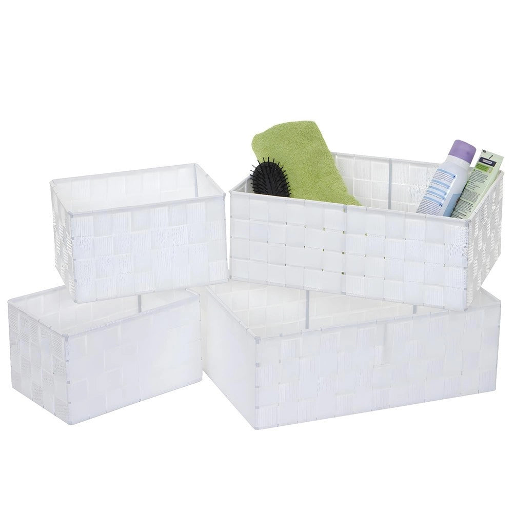 Trade Shop - Set 4 Pezzi Contenitori Bianco Scatola In Tessuto Organizer Porta Oggetti 79061 -