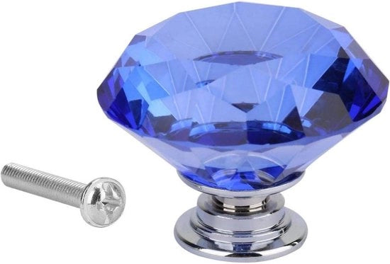 Maniglie di porta in vetro cristallo - Blu - Forma a Diamante - 1 pezzo vetro cristallo - Maniglia di carreggiata per cassetti.