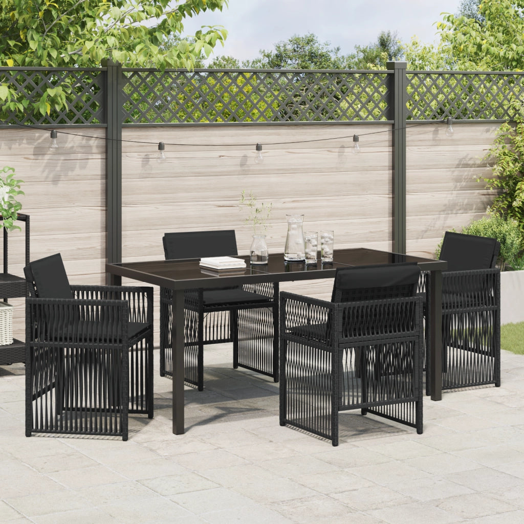 Set da Pranzo per Giardino da 5 pezzi con Cuscini Rattan Sintetico Nero