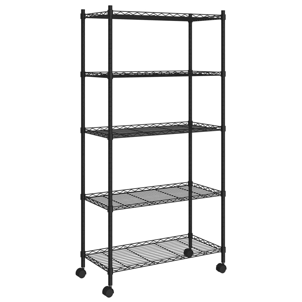 Scaffale portaoggetti a 5 ripiani con ruote 75 x 35 x 155 cm 250 kg nero 02_0045700