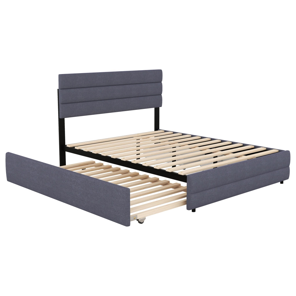 LETTO con letto estraibile e 2 cassetti 140 x 200 cm Grigio Lino