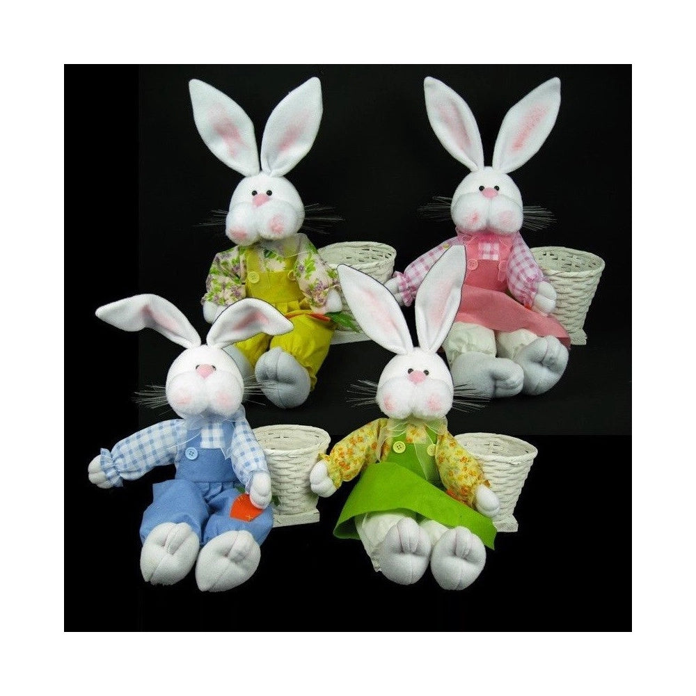 Trade Shop - Pupazzo Coniglio Con Vestito Seduto Con Cesto Addobbo Pasqua 41cm -